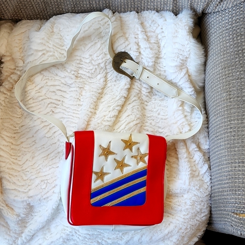 Vintage and Unique - Pierre Mishael Leather Shoulder Bag - American Flag Themed